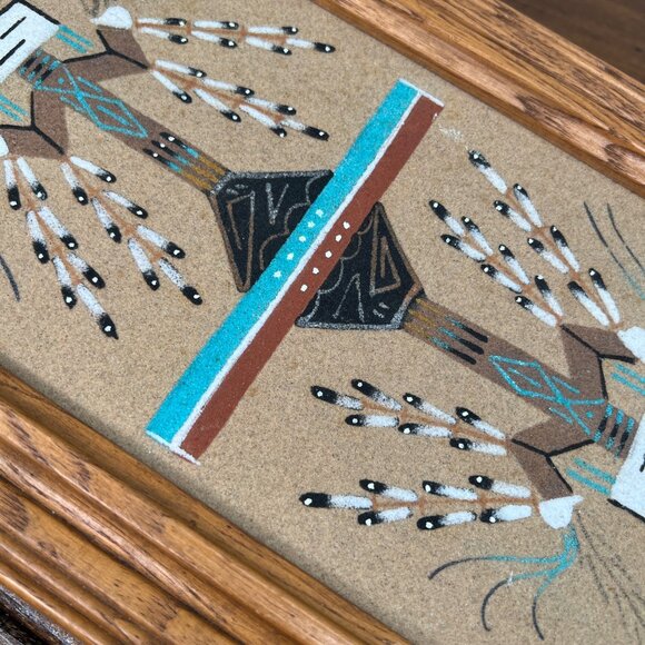 Handcrafted Native American Navajo Sand Art Signed Shorty Framed Spiritual Art - Picture 6 of 9
